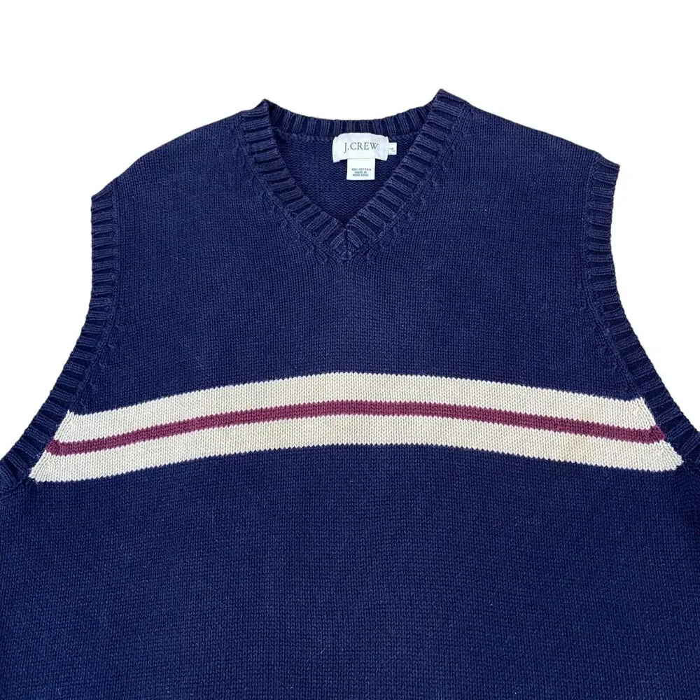 J.CREW Vest‎ Mens Large Navy Knit 100% Cotton Sleeveless V Neck Pullover
